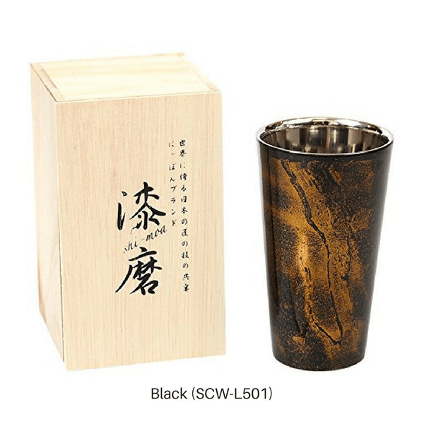 Asahi Yamanaka Urushi Lacquered Double-Wall Cooler Glass 270Ml Japan (Gift-Boxed) Black - YOYO JAPAN