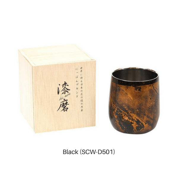 Asahi Japan Yamanaka Urushi Lacquered Double-Wall Round Glass 250Ml Gift Box Black - YOYO JAPAN