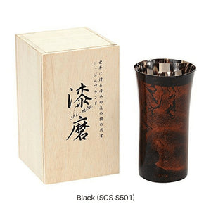 Asahi Yamanaka Urushi Lacquered Steel Beer Glass 240Ml Japan (Gift Boxed) Black - YOYO JAPAN