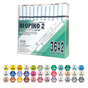 Deleter Neo Pico-2 Alcohol Markers Basic Set 36 Colors A2 - YOYO JAPAN
