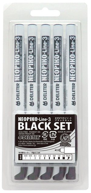 Deleter Neo Pico Line 3 Black Drawing Pens 10-Piece Set - YOYO JAPAN
