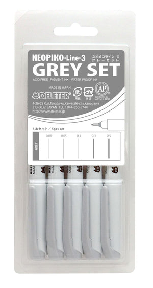 Deleter Neo Pico Line-3 Gray 5-Piece Set for Precision Drawing - YOYO JAPAN