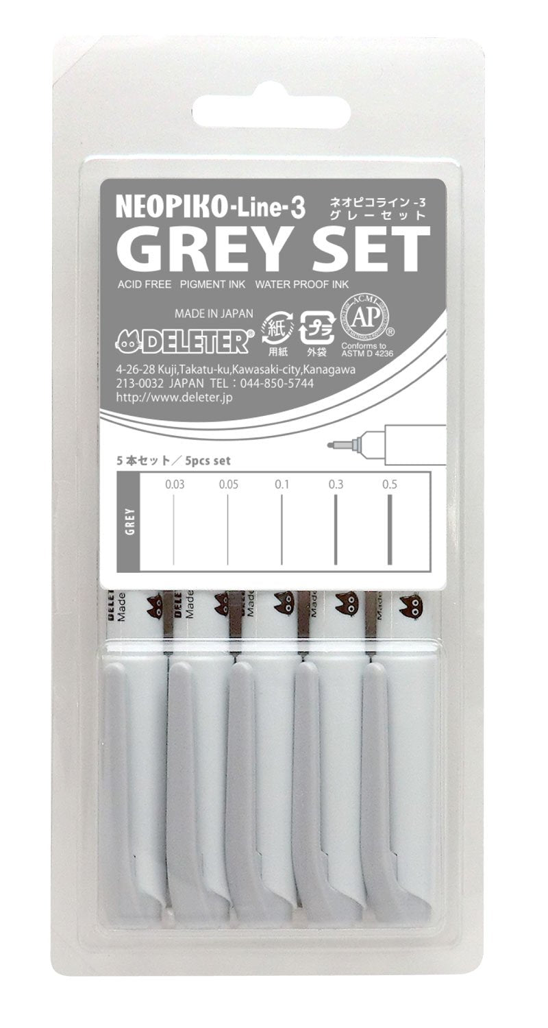 Deleter Neo Pico Line-3 Gray 5-Piece Set for Precision Drawing - YOYO JAPAN