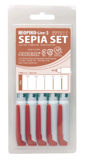 Deleter Neo Pico Line-3 Sepia 5-Piece Set for Precision Inking - YOYO JAPAN