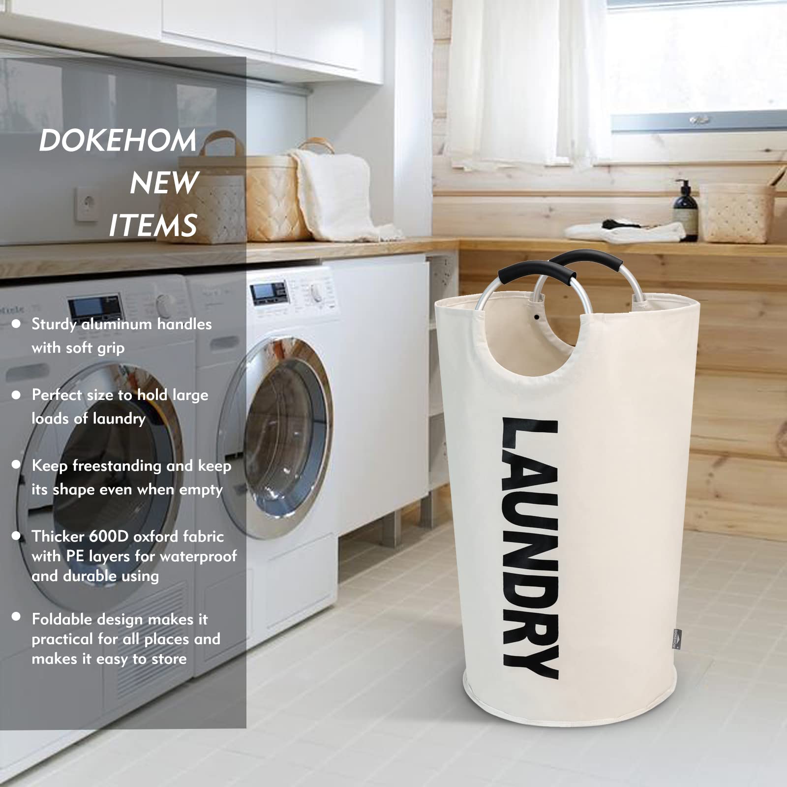 Dokehom 95L Laundry Basket Hamper Box Japan Waterproof Handle Folding Stylish Interior Goods (Black) - YOYO JAPAN