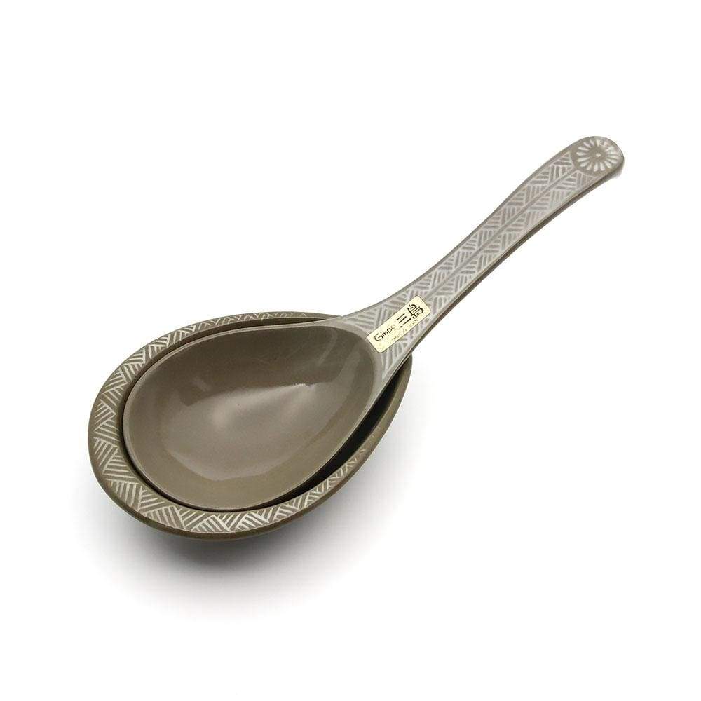 Ginpo Banko Ware Renge Soup Spoon & Spoon Rest Large - Set (Renge Spoon & Spoon Rest) - YOYO JAPAN