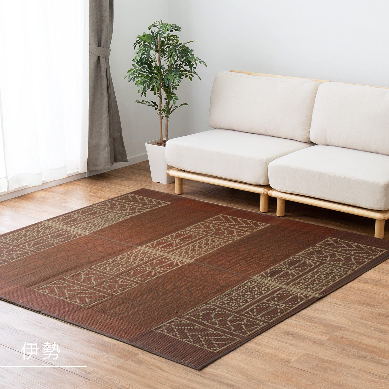 Hagihara Igusa Brown Japanese Pattern Ise Center Rug 81938810 (176X176Cm) - YOYO JAPAN
