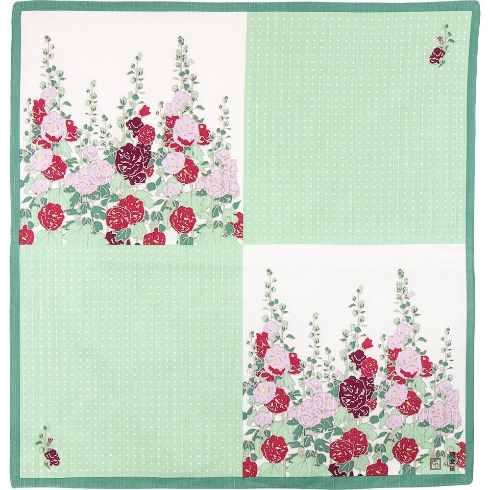 Hama Pattern Furoshiki 50Cm Garden Of Hollyhock Green Japan - YOYO JAPAN