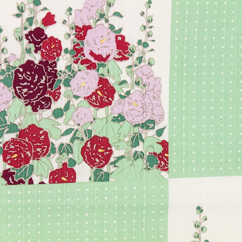 Hama Pattern Furoshiki 50Cm Garden Of Hollyhock Green Japan - YOYO JAPAN