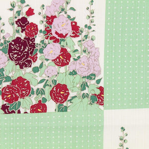 Hama Pattern Furoshiki 50Cm Garden Of Hollyhock Green Japan - YOYO JAPAN