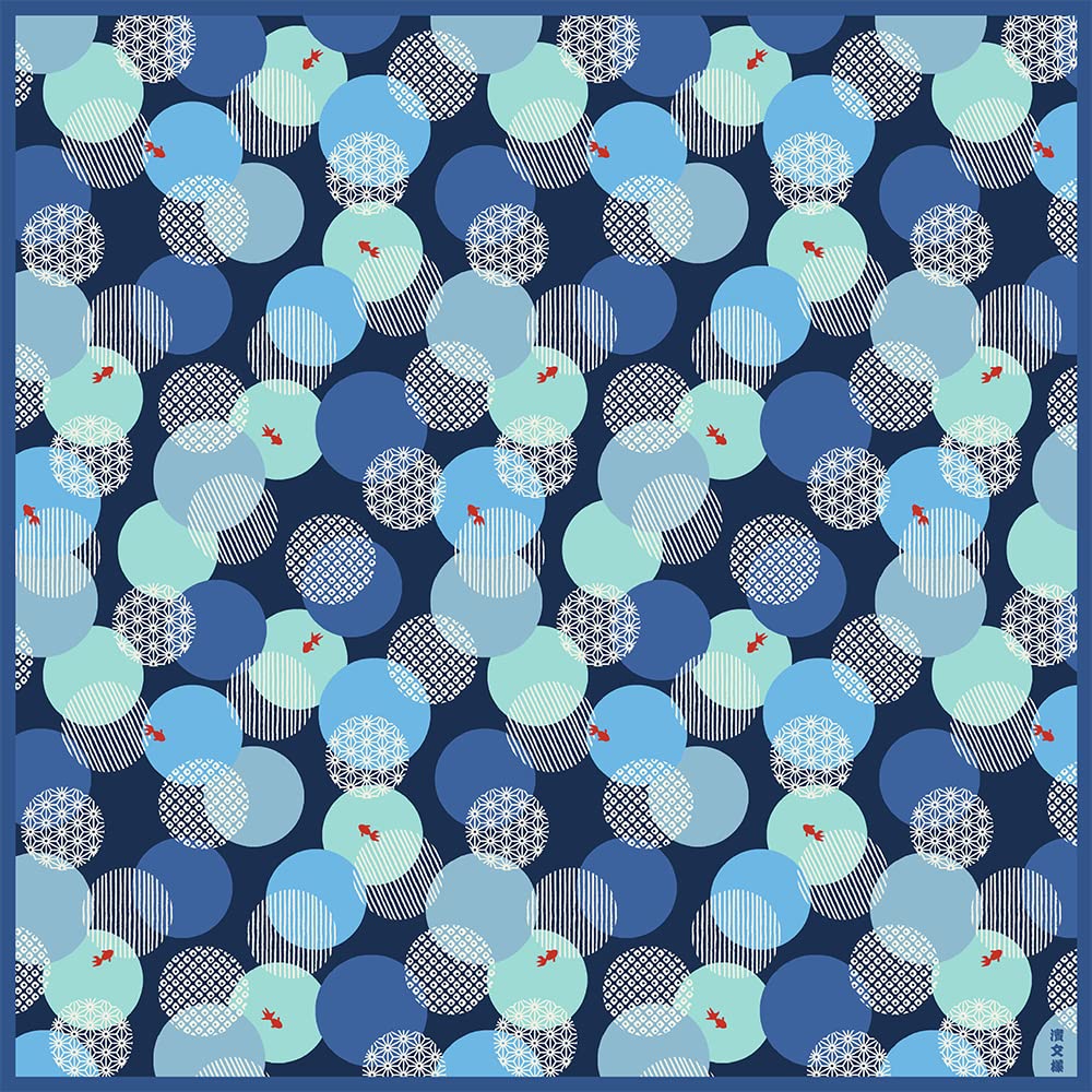 Hama Pattern Furoshiki 50Cm Goldfish & Crest Ball - Japanese Cloth - YOYO JAPAN