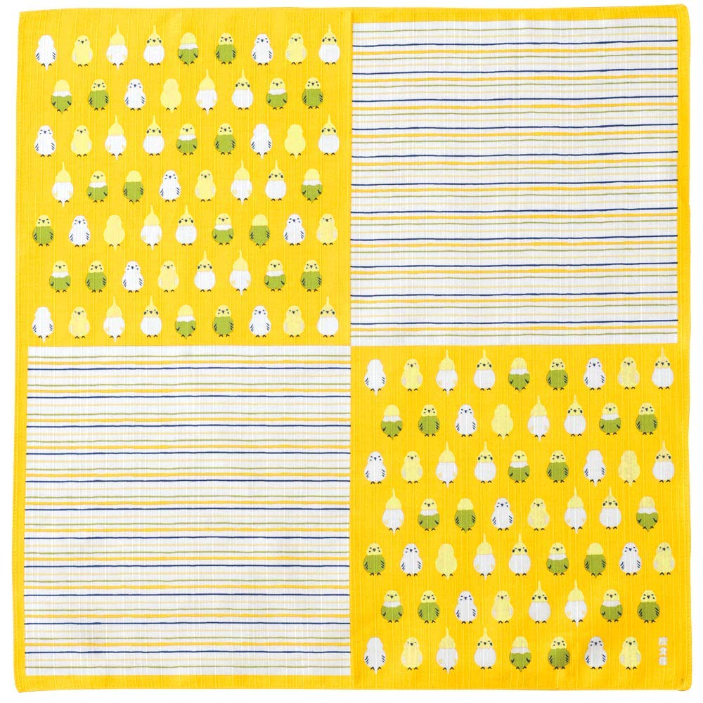 Hama Pattern Furoshiki 50Cm Parakeet Arrangement Yellow - Japanese Cloth - YOYO JAPAN