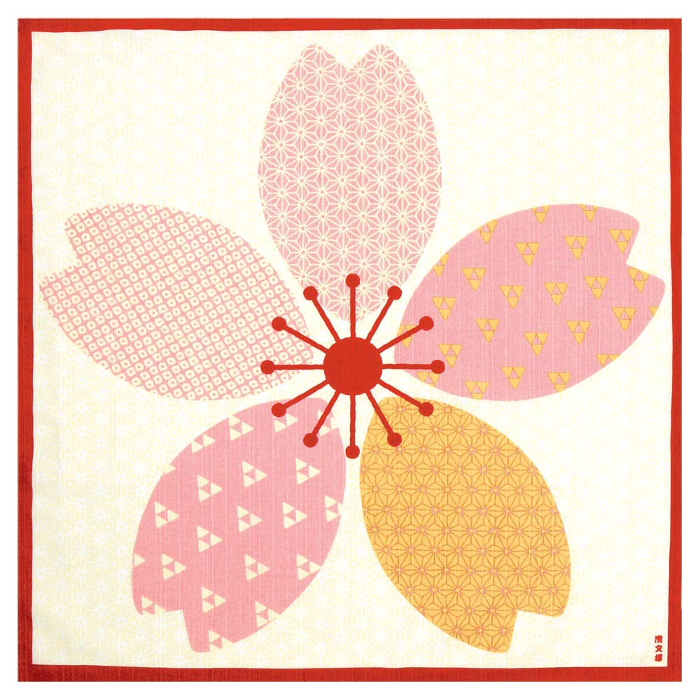 Hama Pattern Furoshiki Sakura Wrapped Red 50Cm Japanese Cloth - YOYO JAPAN