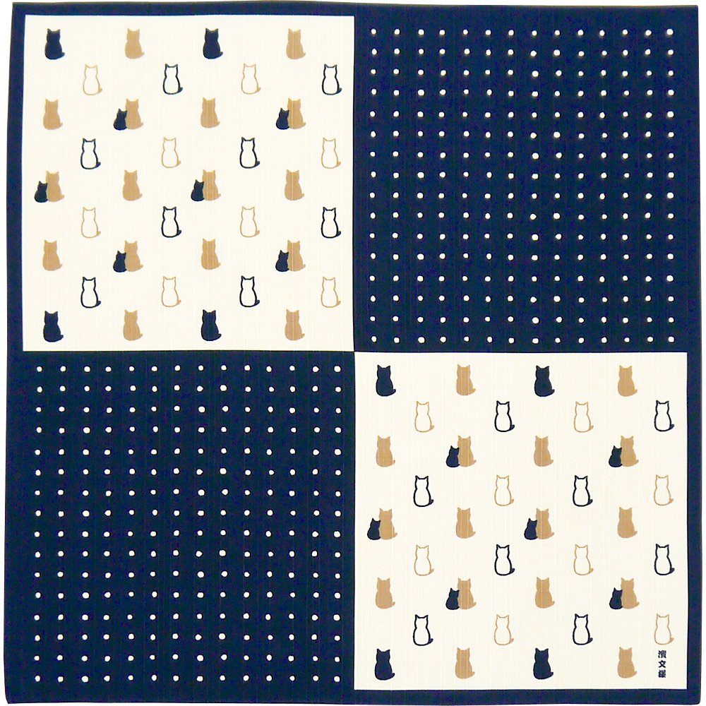 Hama Pattern Japanese Wrapping Cloth 50Cm Cat Navy Blue - YOYO JAPAN