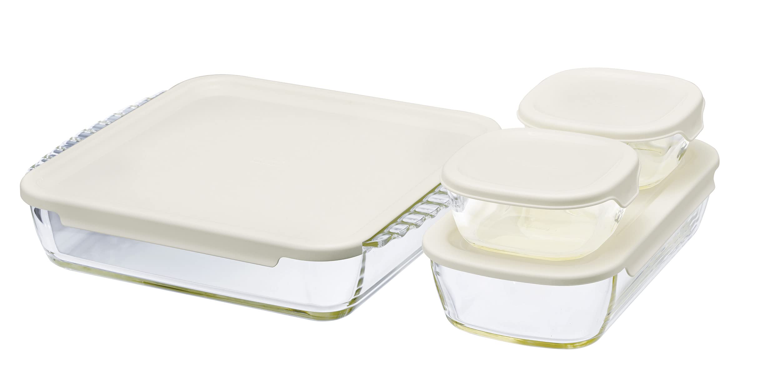 Hario Heat-Resistant Glass Container Set (4) - 250 900 2000Ml - Microwave Oven & Lid Safe - Made In Japan - YOYO JAPAN