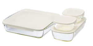 Hario Heat-Resistant Glass Container Set (4) - 250 900 2000Ml - Microwave Oven & Lid Safe - Made In Japan - YOYO JAPAN