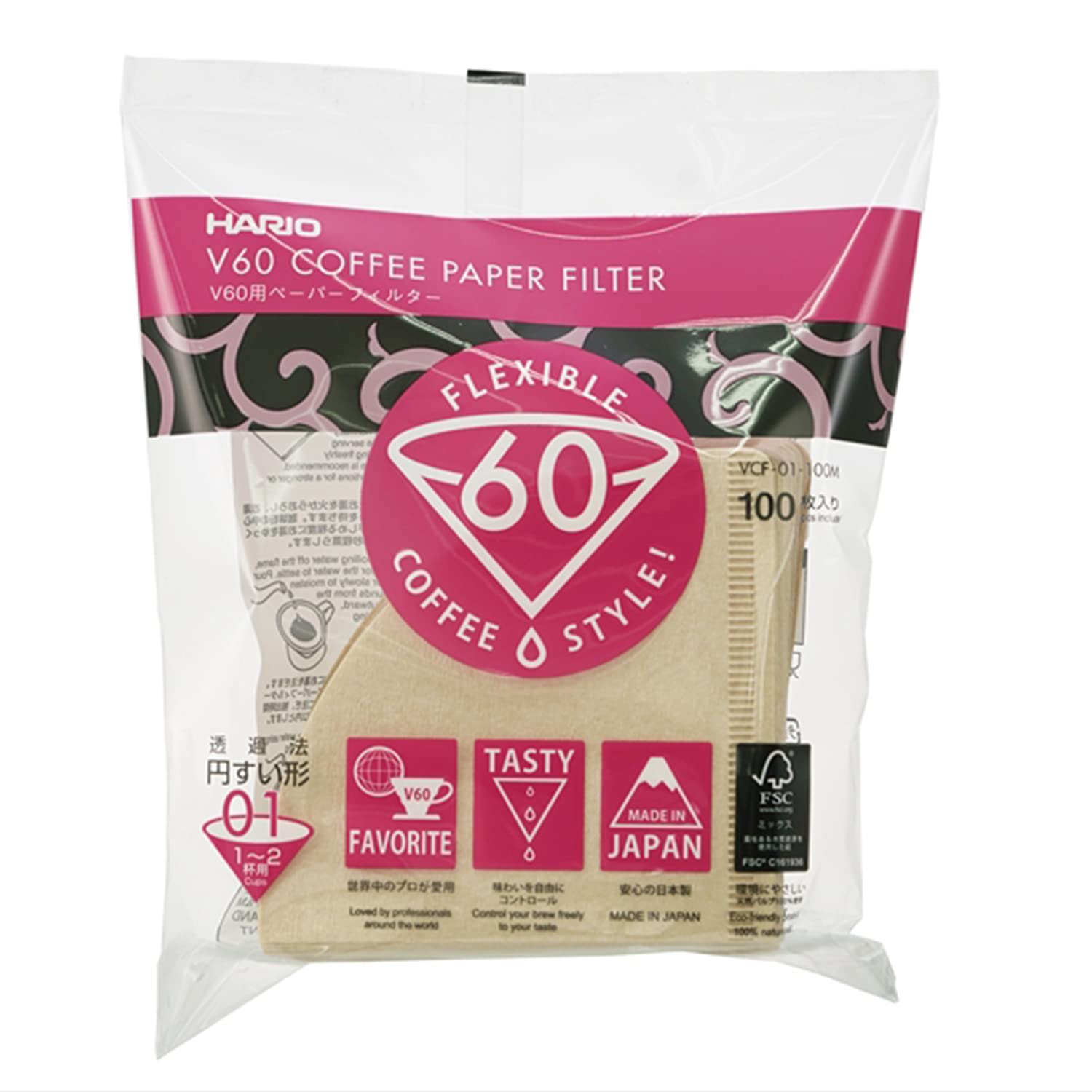 Hario V60 Paper Filter 01M Japan - For 1-2 Cups 100 Sheets Misarashi Vcf-01-100M - YOYO JAPAN