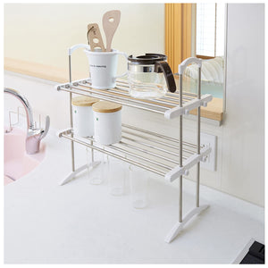 Ping An Copper Co. Heian Shindo Extendable White Kitchen Rack 2 Shelves 6Kg Per Shelf Japan 53-91Cm Width 50Cm Height 24Cm Depth Tos-10 - YOYO JAPAN