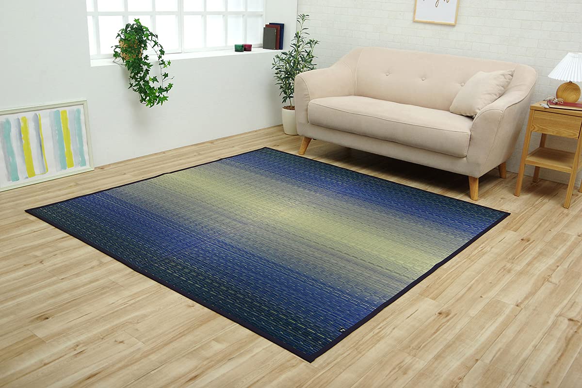 Ikehiko Corporation Japan Igusa Rug Carpet Hanagoza Sea Blue Edoma 174X261Cm #4141303 Antibacterial Odor Resistant - YOYO JAPAN