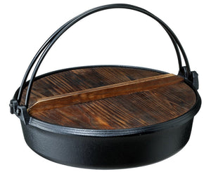 Ishigaki Industry Sukiyaki Pot With Wooden Lid Gas Fire Ih Iron Casting Japan 29X27.5X8.5Cm - YOYO JAPAN