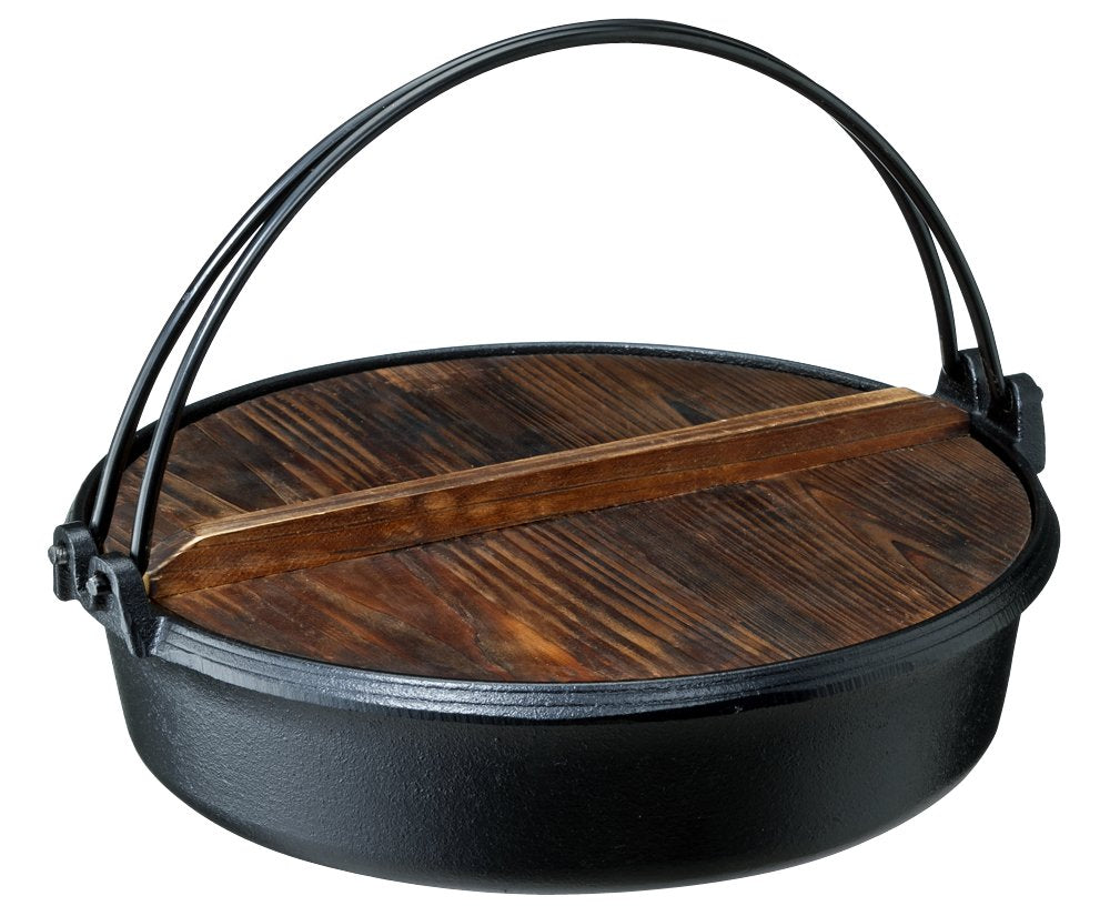 Ishigaki Industry Sukiyaki Pot With Wooden Lid Gas Fire Ih Iron Casting Japan 29X27.5X8.5Cm - YOYO JAPAN