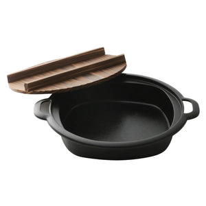 Iwachu Nambu Cast Iron Sukiyaki & Gyoza Pan Japan W/ Wooden Lid - YOYO JAPAN