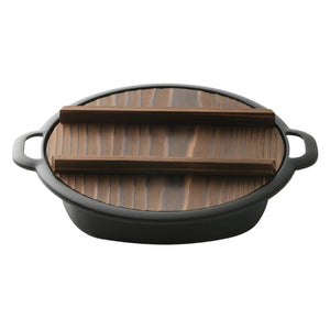 Iwachu Nambu Cast Iron Sukiyaki & Gyoza Pan Japan W/ Wooden Lid - YOYO JAPAN