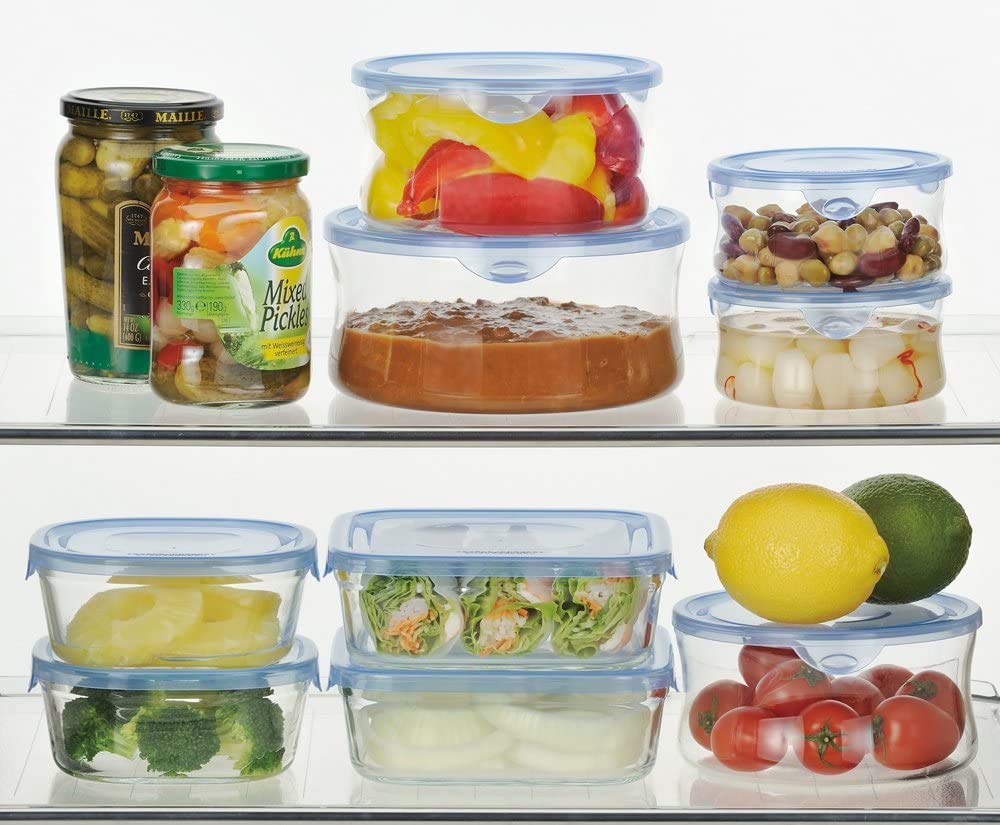 Iwaki Heat Resistant Glass Storage Containers Aqua Blue Round M 840Ml 4 Pack Japan Kbt7402Bln - YOYO JAPAN