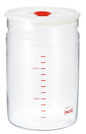 Iwaki Heat-Resistant Glass Airtight Container Canister 1.45L Microwave Safe Japan Kt7003Mp-R 12.4Dx17.8Hcm - YOYO JAPAN