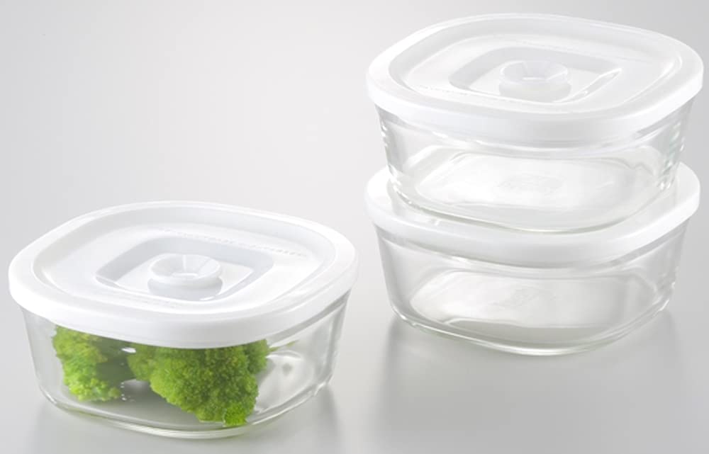 Iwaki Japan Psc-Mp-3W1 Heat Resistant Glass Airtight Container White Square 3Pcs Set - YOYO JAPAN
