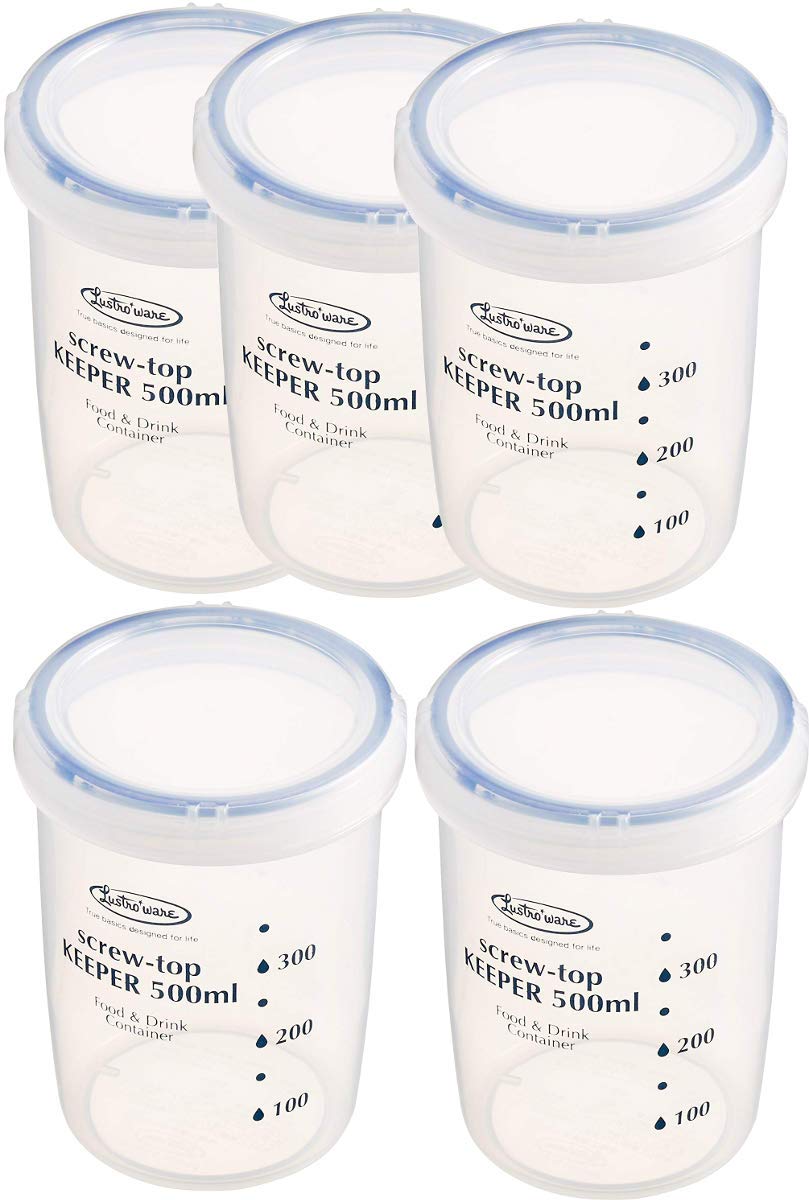 Iwasaki Industry 500L Antibacterial Round Storage Container Set Of 5 - Japan Screw Top Keeper Deep Clear Lsx312 - YOYO JAPAN