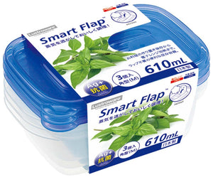 Iwasaki Industry Japan Microwave Storage Container Antibacterial Smart Flap Square 610Ml 3Pcs Baa-041 - YOYO JAPAN