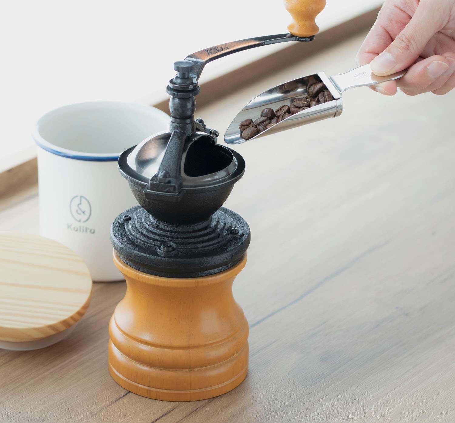 Kalita 42118 Coffee Mill Hand Grinding Round Slim Natural Japan - YOYO JAPAN