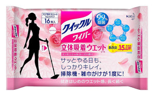 Kao Quickle Wiper 3D Adsorption Wet Sheet Rose Scent Japan 16 Pieces 5 Piece Set Bulk Purchase 328175 - YOYO JAPAN