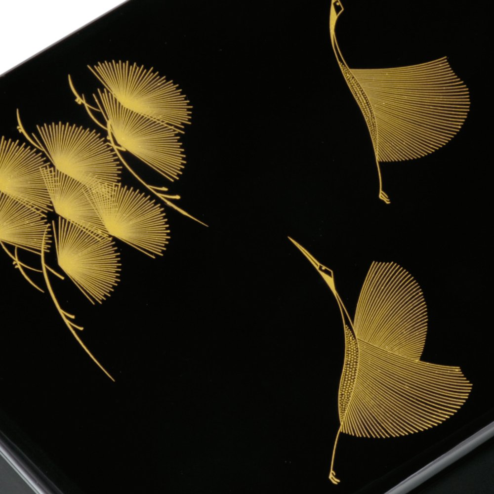 Miyoshi Lacquerware Honpo Japan Kishu Shaku 1In Kabushi Library Black Matsuba Crane - YOYO JAPAN