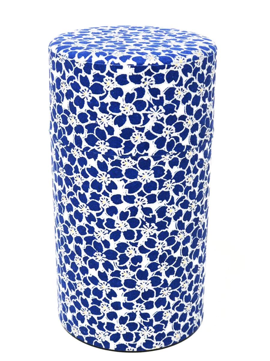 Kitsusako Kyoto-Born Yuzen Paper Tea Can Cherry Blossom Pattern - Tea Caddy Tea Container Tea Pot (Blue 150G) Japan - YOYO JAPAN