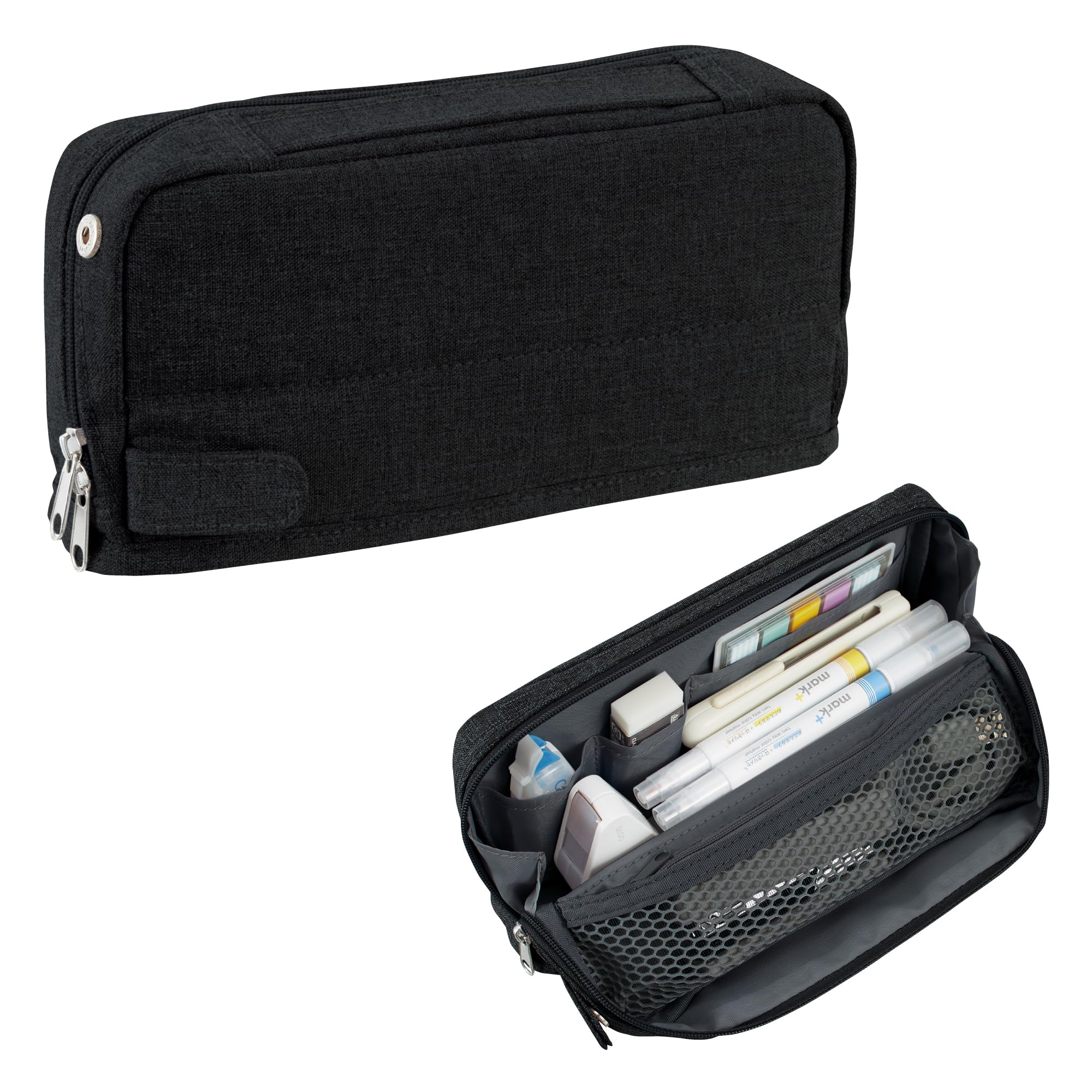 Kokuyo Kabako Large Capacity Pen and Pencil Case Black F-Vbf261D - YOYO JAPAN