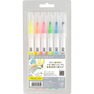 Kuretake Japan Water-Based Pen Zig Clean Color Dot Highlight Set Tcsd-6100/6Vc - YOYO JAPAN