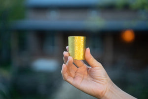 Laugh Wrinkles Guitan Titanium Sake Cup Pair Made In Japan Paulownia Box Wedding Gift Guinomi Gold Pair - YOYO JAPAN