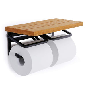 Lowya Toilet Paper Holder Iron Shelf Wooden Double 2 Strands Twin Type Natural Japan - YOYO JAPAN