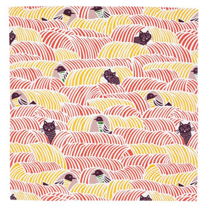 Musubi Furoshiki 70Cm Kata Kohare Cat & Bird Pink Made In Japan 21414-213 - YOYO JAPAN