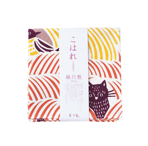 Musubi Furoshiki 70Cm Kata Kohare Cat & Bird Pink Made In Japan 21414-213 - YOYO JAPAN