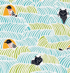 Musubi Furoshiki 70Cm Cat & Bird Green Made In Japan - 21414-214 21414-214 Kohare - YOYO JAPAN