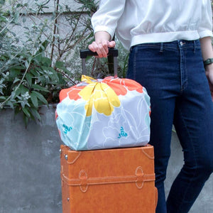 Musubi Furoshiki 100Cm Japanese Hime Musubi Aqua Drop Adeline Klam Peony Orange Polyester Water Repellent - YOYO JAPAN