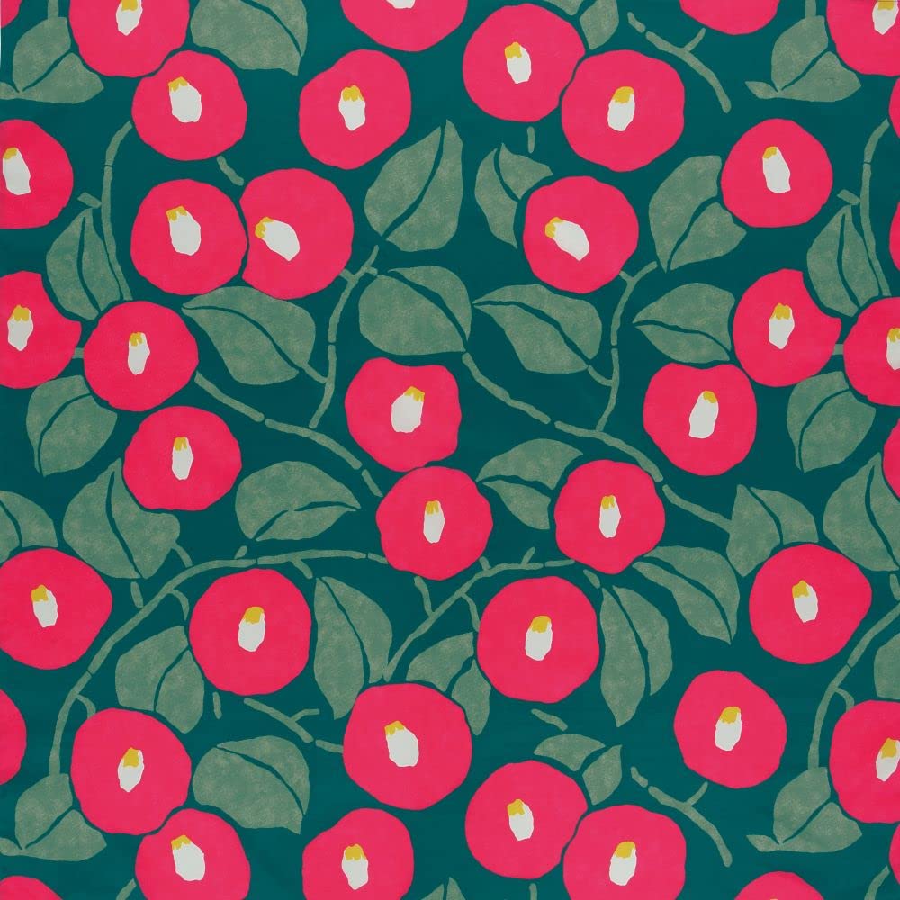 Musubi Furoshiki 100Cm Yumeji Aqua Drop Camellia Moss Green Polyester Water Repellent Japan - YOYO JAPAN