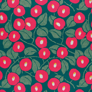 Musubi Furoshiki 100Cm Yumeji Aqua Drop Camellia Moss Green Polyester Water Repellent Japan - YOYO JAPAN