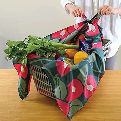 Musubi Furoshiki 100Cm Yumeji Aqua Drop Camellia Moss Green Polyester Water Repellent Japan - YOYO JAPAN