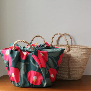 Musubi Furoshiki 100Cm Yumeji Aqua Drop Camellia Moss Green Polyester Water Repellent Japan - YOYO JAPAN