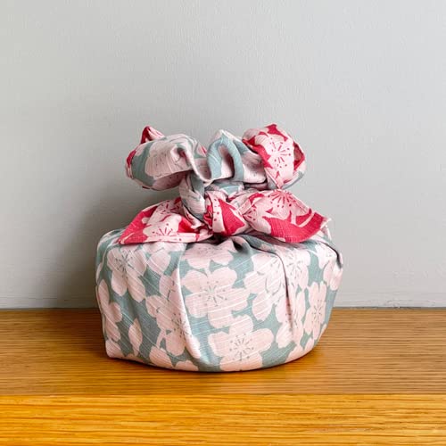 Musubi Furoshiki Chief Isa Pattern Double Sided Weeping Cherry Blossom Pink Mint 48Cm Cotton Japan - YOYO JAPAN