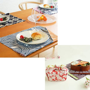 Musubi Furoshiki Chief Isa Pattern Double Sided Weeping Cherry Blossom Pink Mint 48Cm Cotton Japan - YOYO JAPAN